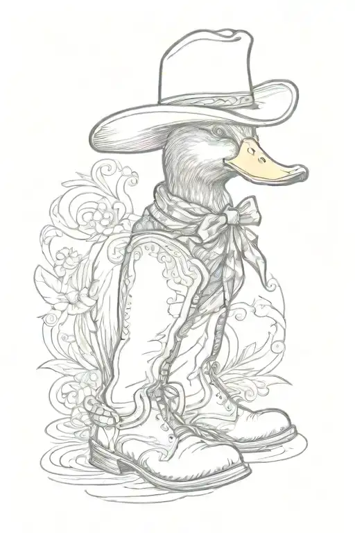 duck wearing cowboy boot tattoo design idea