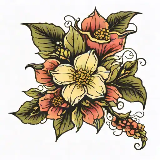 lighting bolts with dogwood flowers tattoo design idea