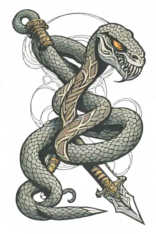 snake and sword wrapped tattoo design idea