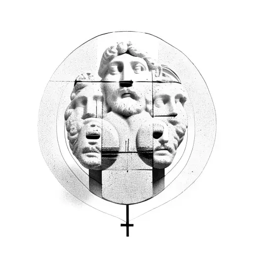 bust of the god Janus with two faces. One happy. One angry tattoo design idea