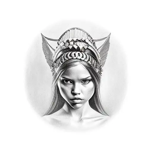 Gladiator in front of stairs that go into a girl's hand and a girl's face appears at the top of the stairs tattoo design idea