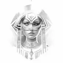 Gladiator in front of stairs that go into a girl's hand and a girl's face appears at the top of the stairs tattoo design idea