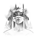 Gladiator in front of stairs that go into a girl's hand and a girl's face appears at the top of the stairs tattoo design idea