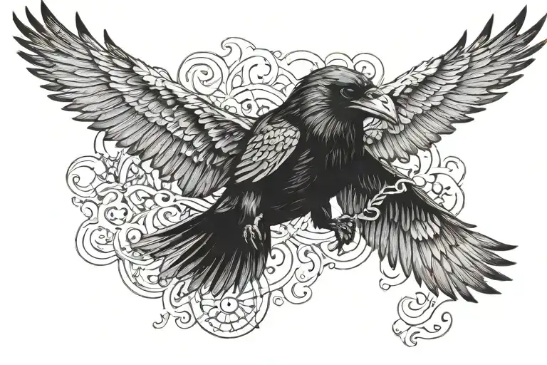 raven with qoute hard times create strong men tattoo design idea