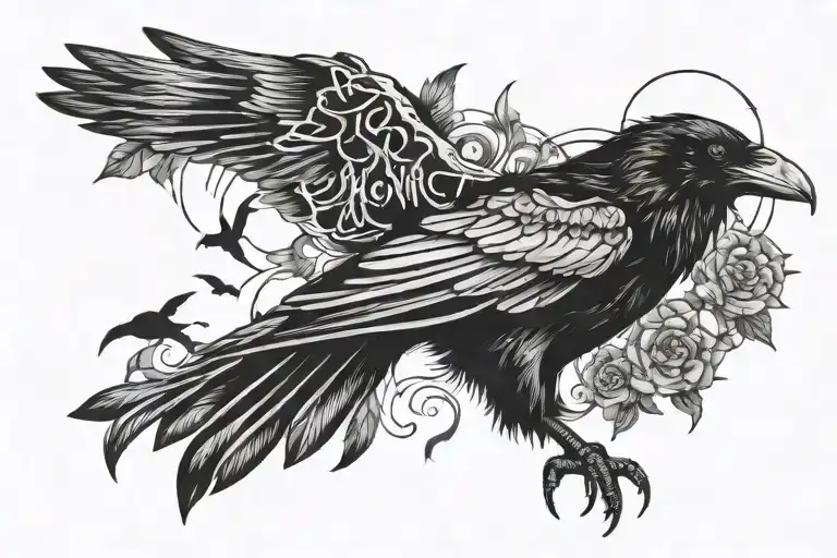 raven with qoute hard times create strong men tattoo design idea