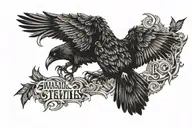 raven with qoute hard times create strong men tattoo design idea