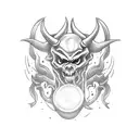 Devil bassist jamming on stage tattoo design idea