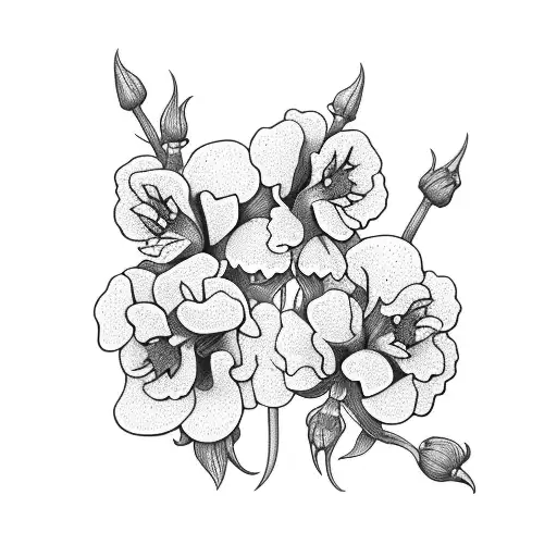 violets, wisteria, carnations tattoo design idea