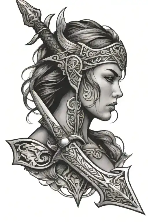Valkyrie symbol and sword tattoo design idea