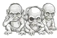 see no evil hear no evil speak no evil, 3 babys in gangster concept tattoo design idea