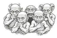 see no evil hear no evil speak no evil, 3 babys in gangster concept tattoo design idea