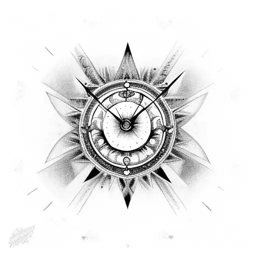 An intricate design combining the eye of providence, an hourglass, and a clock with roman numerals tattoo design idea