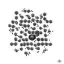 Abstract geometric shapes forming a hive with tiny bees buzzing around tattoo design idea