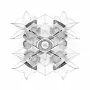 Abstract geometric shapes forming a hive with tiny bees buzzing around tattoo design idea