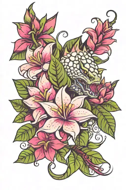 dragonfruit plant plumeria flowers dragon head tattoo design idea