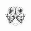 Gemini sign formed into good & evil face tattoo design idea