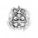 Gemini sign formed into good & evil face tattoo design idea