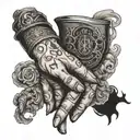 A black and grey omerta oath tattooed on a mob boss's hand tattoo design idea