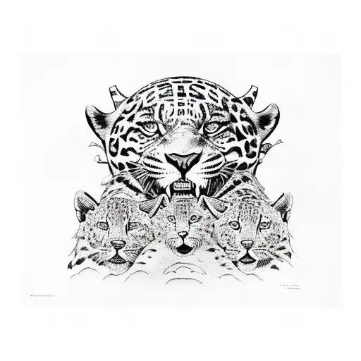 jaguar with mayan woman, tattoo design idea