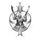 A Viking warrior engaged in a fierce sword and shield duel with a mythical sea serpent tattoo design idea