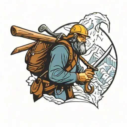 mountaineer holding ice axe   tattoo design idea