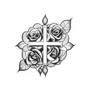cross with roses and vines tattoo design idea
