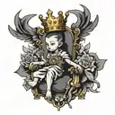 Small kid, challenges, progress, king on a throne at the top tattoo design idea