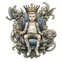 Small kid, challenges, progress, king on a throne at the top tattoo design idea