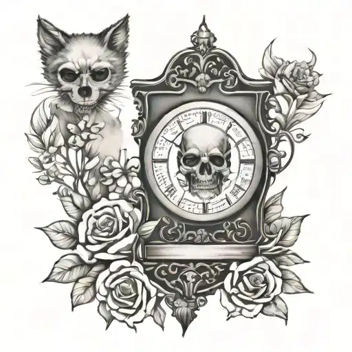 skull flowers wolf hourglass compass rose tattoo design idea