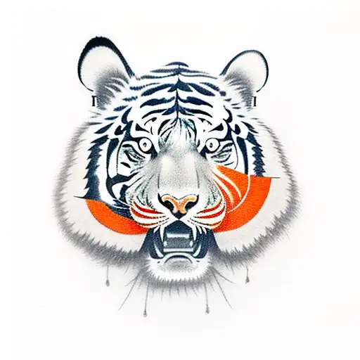 classic japanese tiger,with orange skin , black stripes and some with fur. tattoo design idea