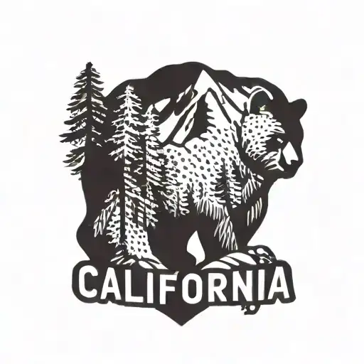 California bear logo with Yosemite as its back  tattoo design idea