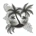 palm tree, sun, and waves tattoo design idea