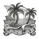palm tree, sun, and waves tattoo design idea
