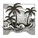 palm tree, sun, and waves tattoo design idea