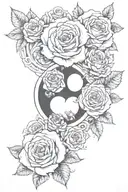 5 roses and realistic heart and semi colon yingyang symbol  tattoo design idea