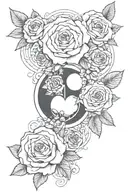 5 roses and realistic heart and semi colon yingyang symbol  tattoo design idea