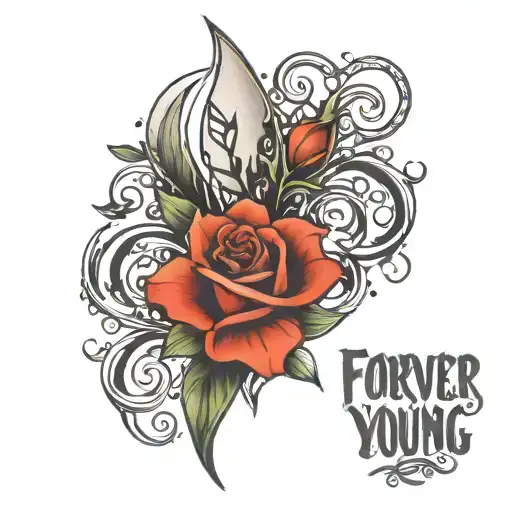 forever young written vertically tattoo design idea