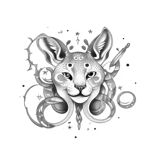 Catteleya flowers, Lyra constellation with Saturn with giraffe  tattoo design idea