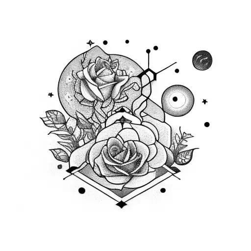 Catteleya flowers, Lyra constellation with Saturn with giraffe  tattoo design idea