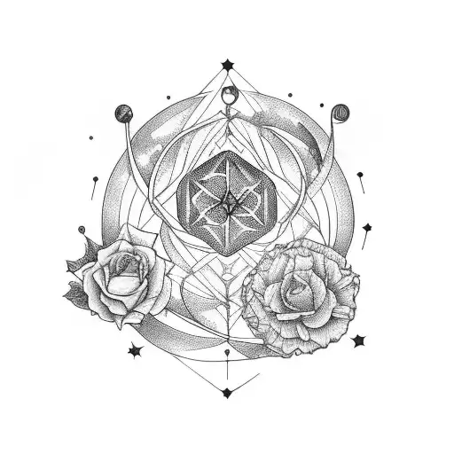 Catteleya flowers, Lyra constellation with Saturn with giraffe  tattoo design idea