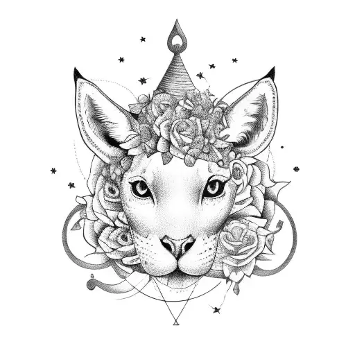 Catteleya flowers, Lyra constellation with Saturn with giraffe  tattoo design idea