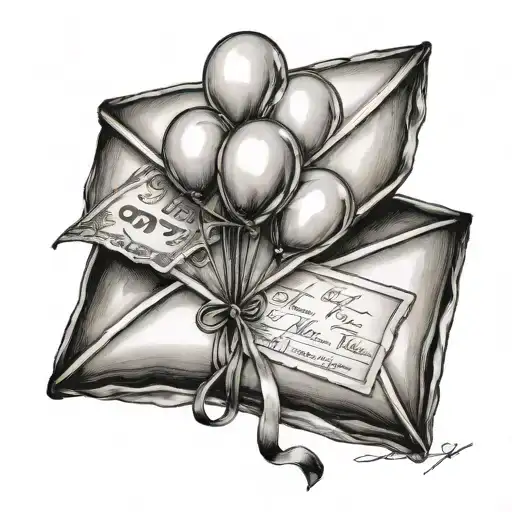 envelope tied to a balloon floating tattoo design idea