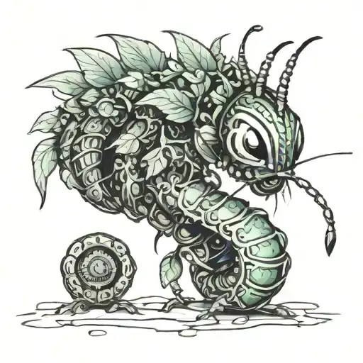 caterpillar transforming tattoo design idea