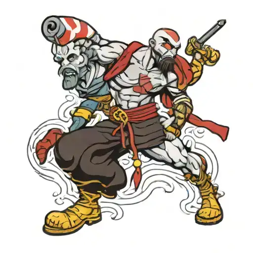 kratos god of war killing lucky luke tattoo design idea