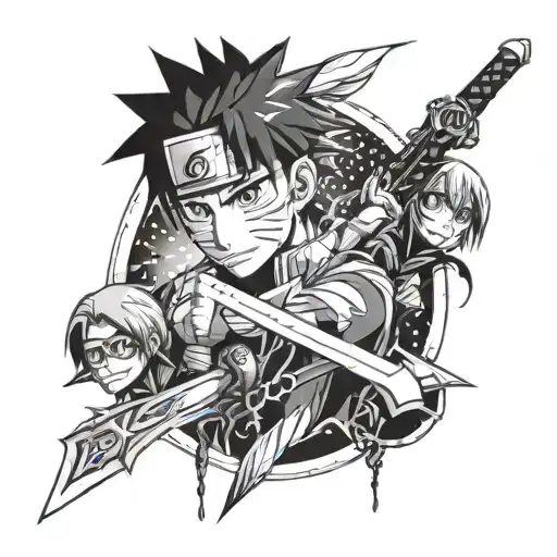 sur tous le bras avec des inspiration, naruto, seigneur des anneaux, sword art online, Harry Potter, les affranchies  tattoo design idea