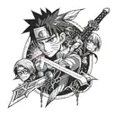 sur tous le bras avec des inspiration, naruto, seigneur des anneaux, sword art online, Harry Potter, les affranchies  tattoo design idea