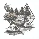 A tribal design incorporating symbols of family and camping tattoo design idea