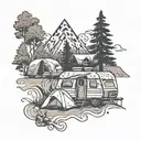 A tribal design incorporating symbols of family and camping tattoo design idea