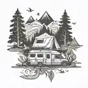 A tribal design incorporating symbols of family and camping tattoo design idea