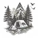 A tribal design incorporating symbols of family and camping tattoo design idea
